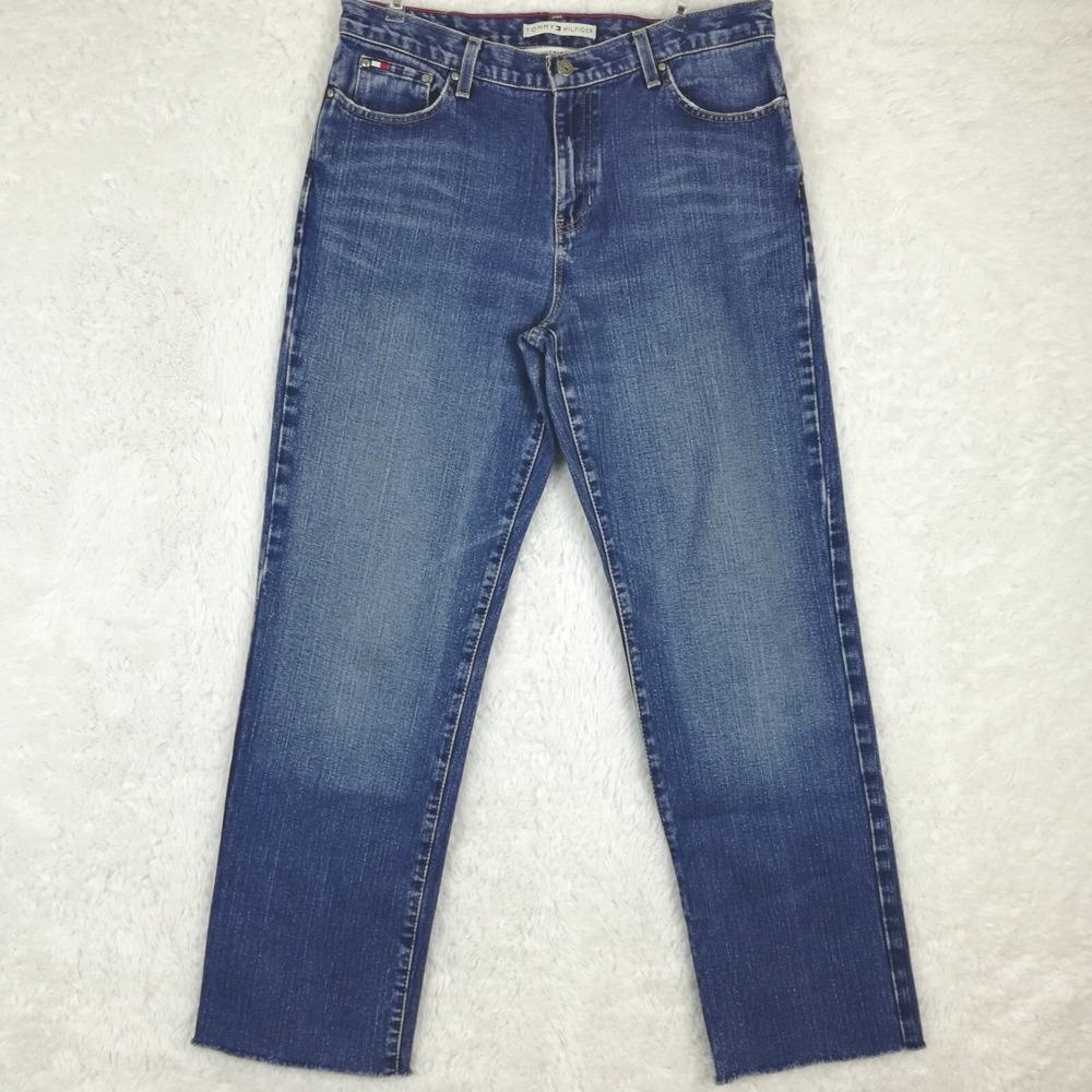 Tommy Hilfiger Jeans Womens Boyfriend Denim Blue Raw Hem Medium Wash 10